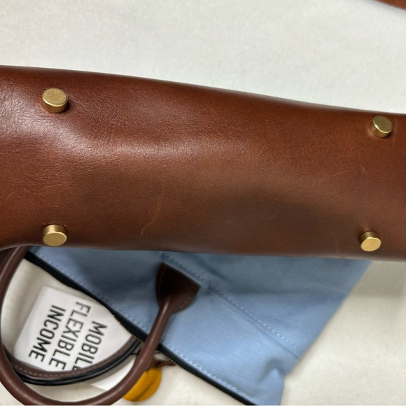 R. Riveter Otto Signature Light Blue Canvas Brown Leather Satchel w/ S. Case NWT - Picture 5 of 8